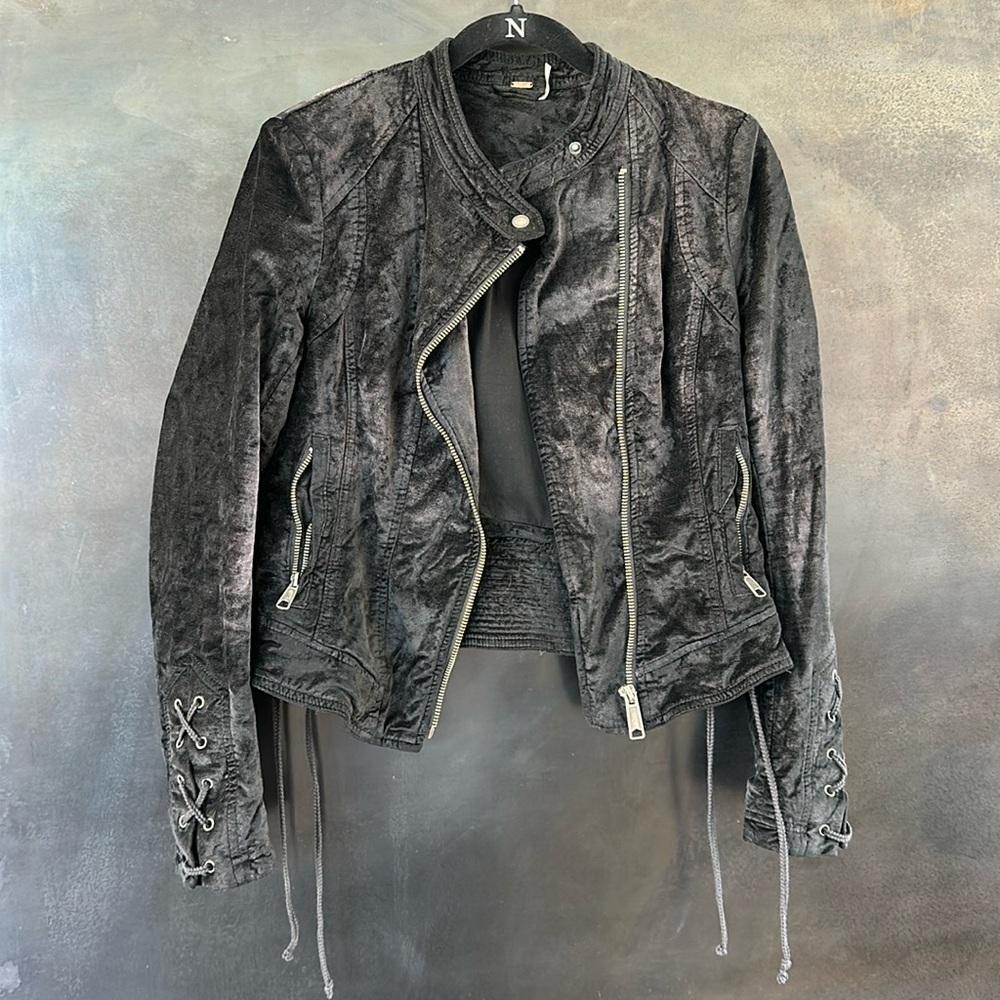 Free People crushed velvet Moto jacket